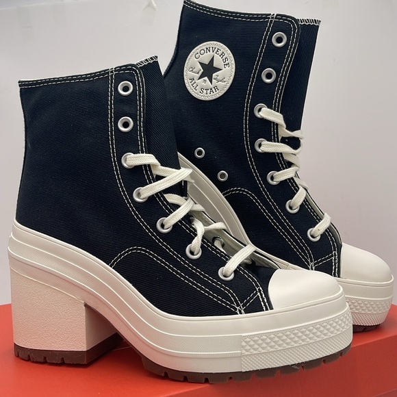Converse WMNS CHUCK 70 DE LUXE HEEL HI BLACK/EGRET/EGRET A05347C Platform Snkrs - Picture 7 of 16
